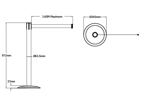 Tensabarrier Advance Retractable Stretch Barrier Technical Drawing