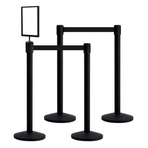 Queueway® Poteaux de guidage à sangle rétractable. Set de 4 pièces avec porte-pancarte inclus