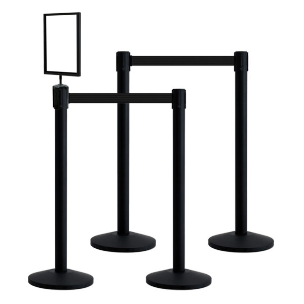 Queueway® Poteaux de guidage à sangle rétractable. Set de 4 pièces avec porte-pancarte inclus