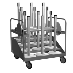 Tensabarrier Post Storage Cart full, Queueway, Lawrence, Tensator